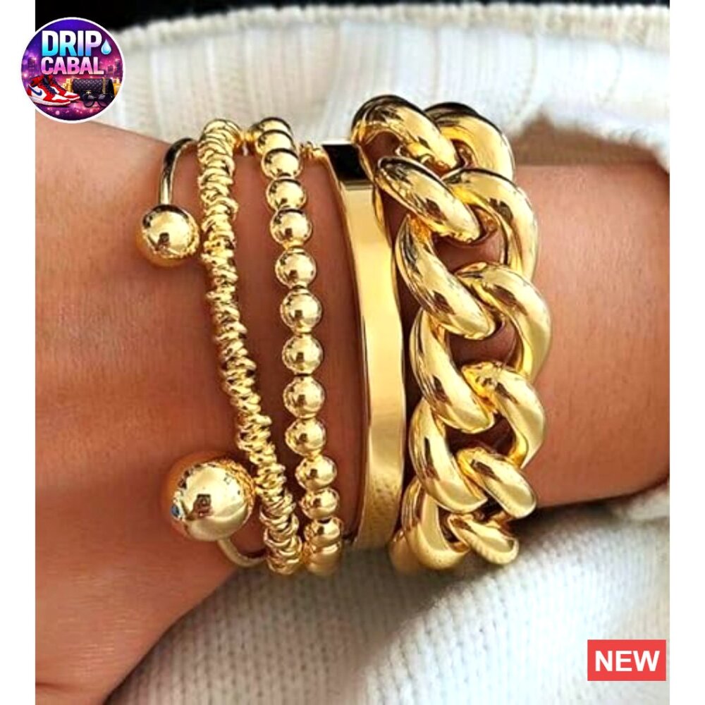 Stackable Chunky Adjustable Chain Beaded Cuff Ban… - image 2